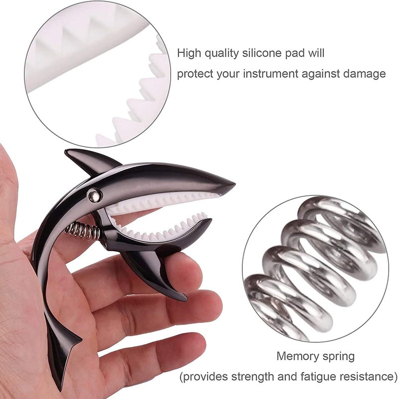 JINWEE Shark Guitar Capo Pretty Cool Capo for Electric Acoustic Classical Guitar Ukulele Zinc Alloy Spring Capo (Black) - Image 3